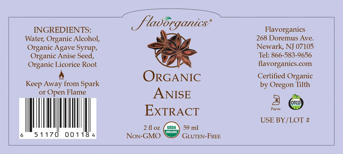 Flavorganics Organic Anise Extract, 2 Ounce Bottle