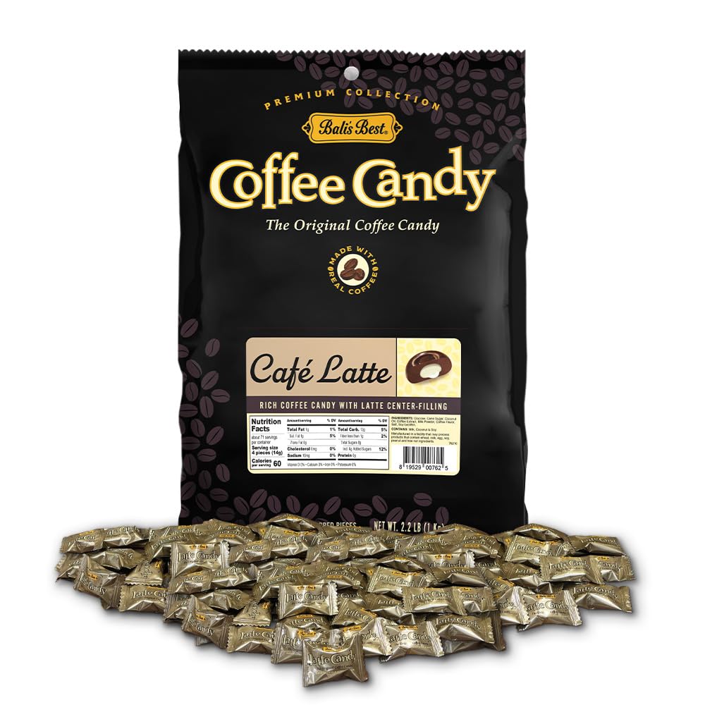 Bali's Best Café Latte Candy, 2.2 Pound Bag, Individually Wrapped Hard Candy with Latte Filled Center, Made with Real Sumatran Coffee, Halal