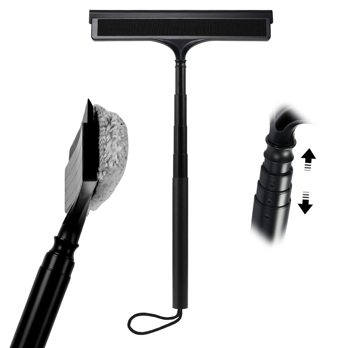 Window Squeegee with Flip-Head, Shower Squeegee 16-59" Long Handle Telescopic Pole & 30% Thicker Blade, Shower Squeegee for Glass Doors, Shower, Car