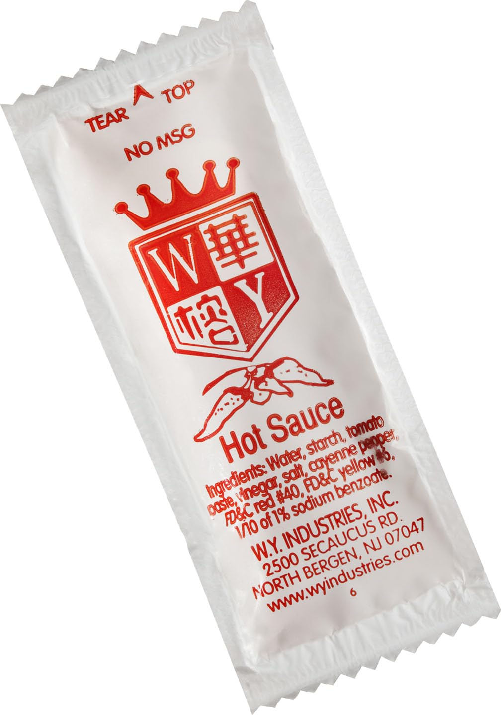 WY. Industries Chinese Hot Sauce, Individual Packets, 10g, No MSG, Bulk Condiment Pack for Takeout and Travel (50, Hot Sauce)