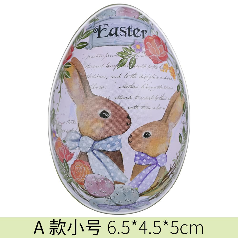 LASIYUAN 4pcs Pieces Painted Eggshell Style tin Box for Easter?Reusable Metal Egg Tins by ?for Easter Parties Decorations Storage Style (4 small)