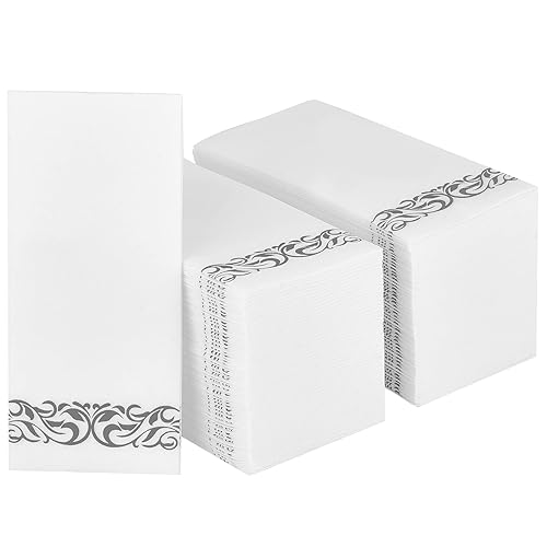 200 Pack Guest Towels Disposable Bathroom, Soft and Linen Feel Disposable Hand Towels, Decorative Bathroom Napkins for Party,Dinners, Wedding, Silver
