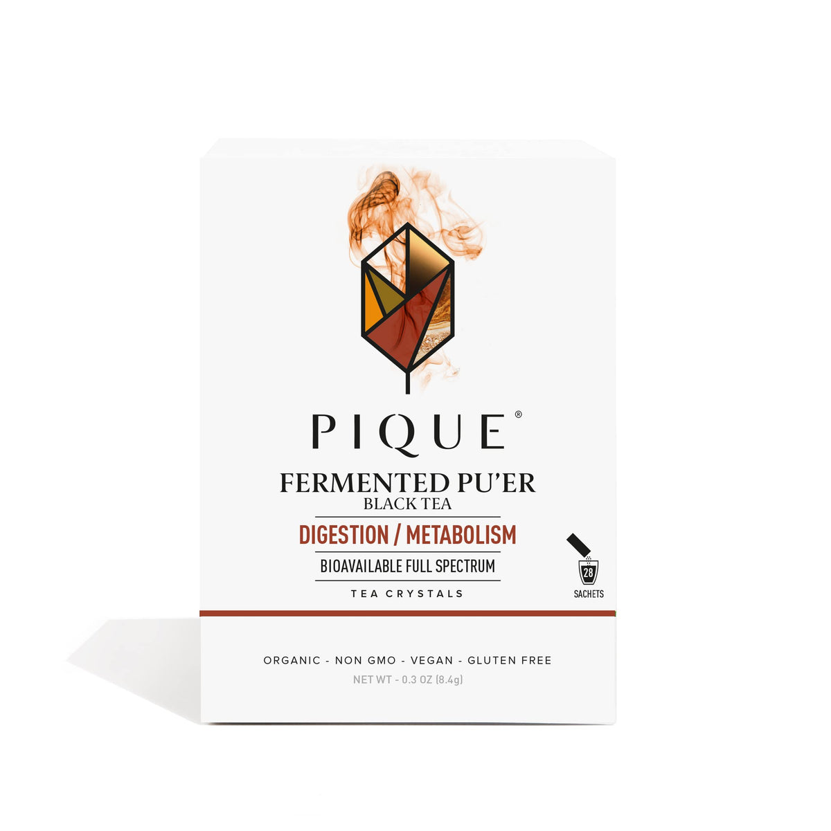 Pique Organic Fermented Black (Ripe) Pu'er Tea - Support Healthy Metabolism, Digestion - 28 Single Servings (1 Pack)