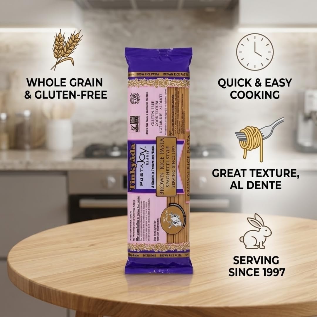 Pasta Brown Rice Spaghetti 16 oz - Pack of 2 - Noodles for Salad and Pantry Staples - Spaghetti Alternative to Egg and Penne