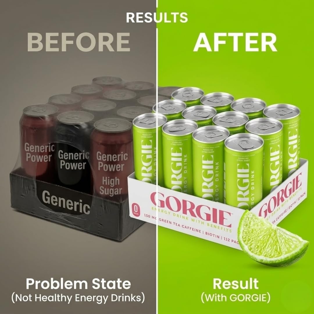 Gorgie Bev Energy Sparkling Citrus Burst - 12 fl oz Cans - for Focus and Refreshment - Alternative to Alani and Celsius - V8 Style Beverage - 12 Pack