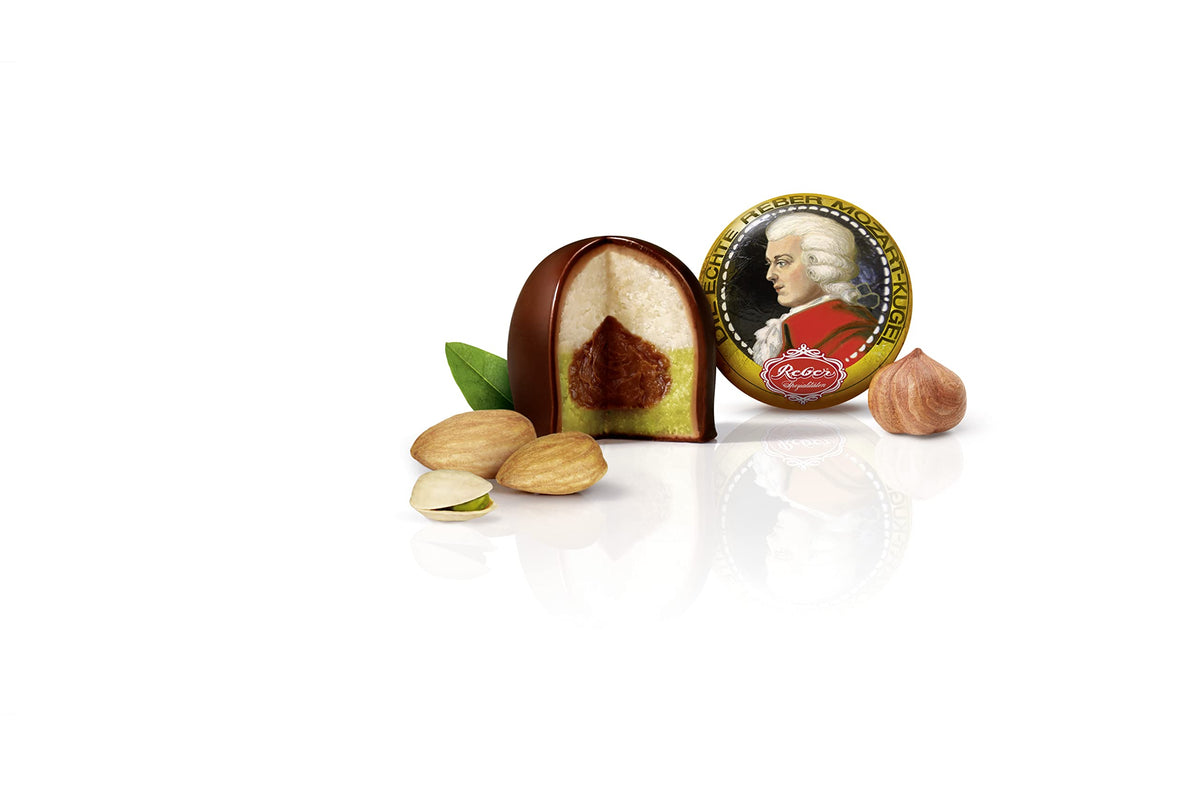 REBER Mozart Kugel Dark & Milk Chocolate - Gourmet Almond & Pistachio Marzipan, Hazelnut Praline, Kosher Confectionery for Gifting or Snacking | 8