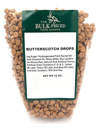 Butterscotch Drops, Bulk Size, Baking Chips (1 lb. Resealable Zip Lock Stand Up Bag)