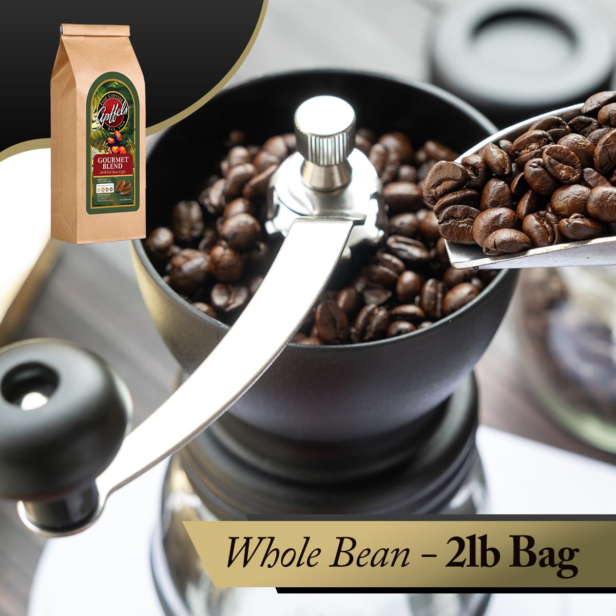 Apffels Original Gourmet Blend - Whole Bean, Light-Medium Roast, 100% Arabica Coffee, (2lb Bag)