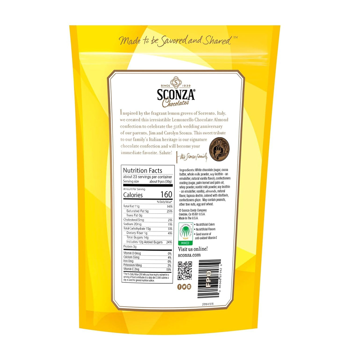 Sconza large Pouch Confections Lemoncello Almonds Zipper Pouch, 24 Ounce