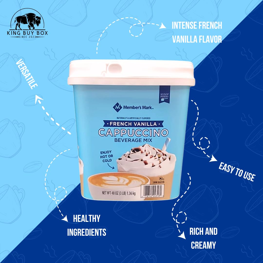 KING BUY BOX 1 PCS cup Bundle with French Vanilla Cappuccino Beverage Mix, 48 oz.compatible with Members Mark