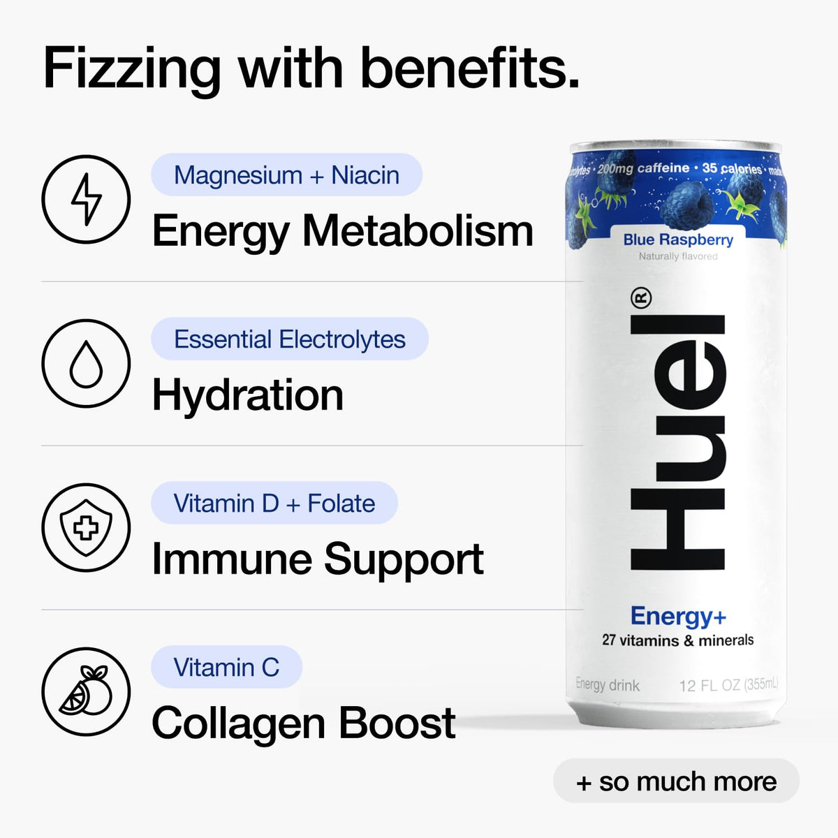 Huel Energy+ | Blue Raspberry Energy Drink | 200mg of Caffeine 35 Calories