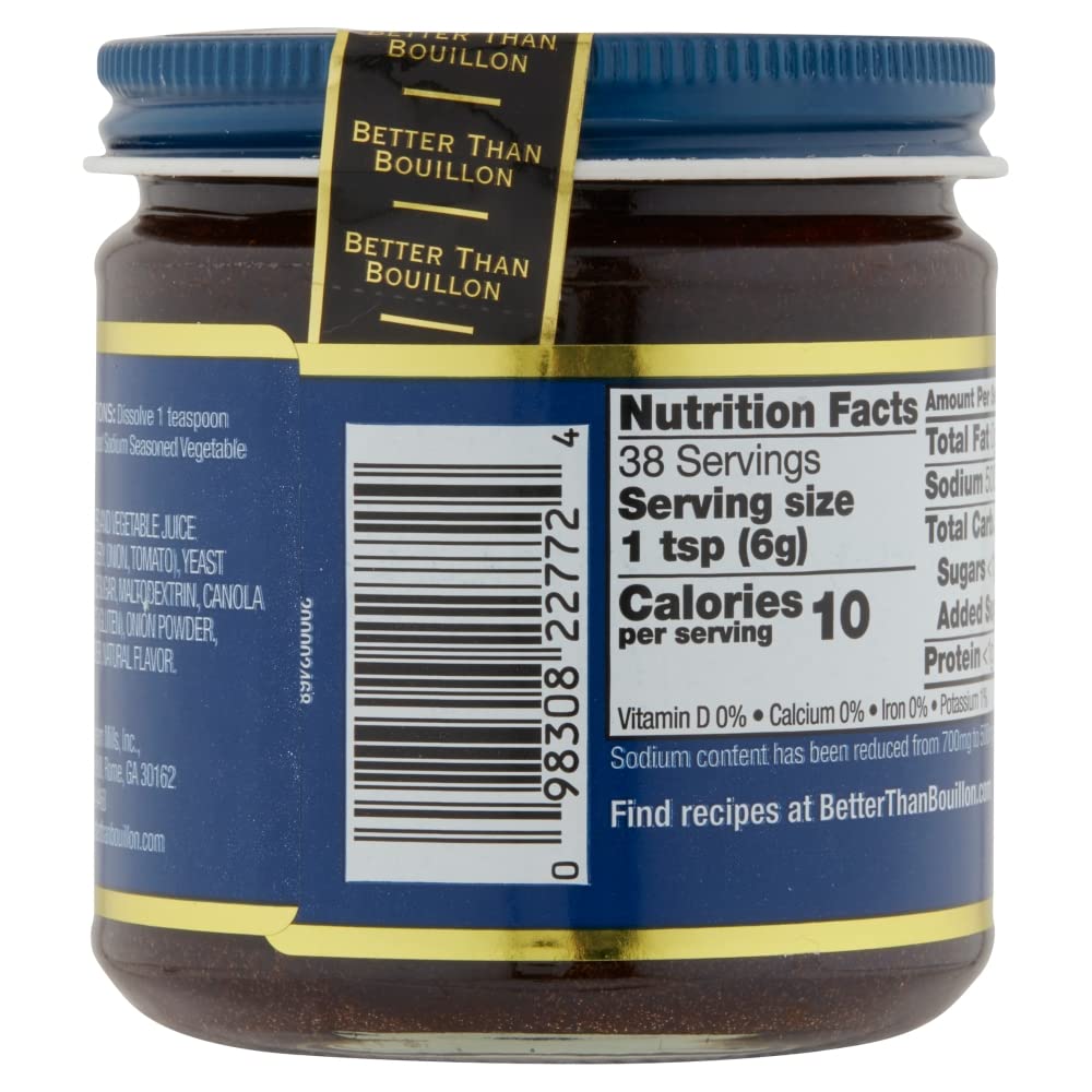 Better Than Bouillon All Natural Reduced Sodium Vegetable Base, Made with Seasoned Vegetables, Makes 9.5 Quarts of Broth, 38 Servings 8 Ounce (Pack