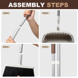 Jekayla 54" Long Handled Broom and Dustpan Set - Perfect Dust Pan and Brush Combo for Efficient Cleaning, Brown and White