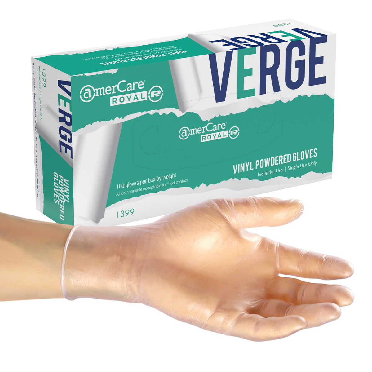 AmerCare Verge Powdered Gloves, Vinyl, Large, Case of 1000