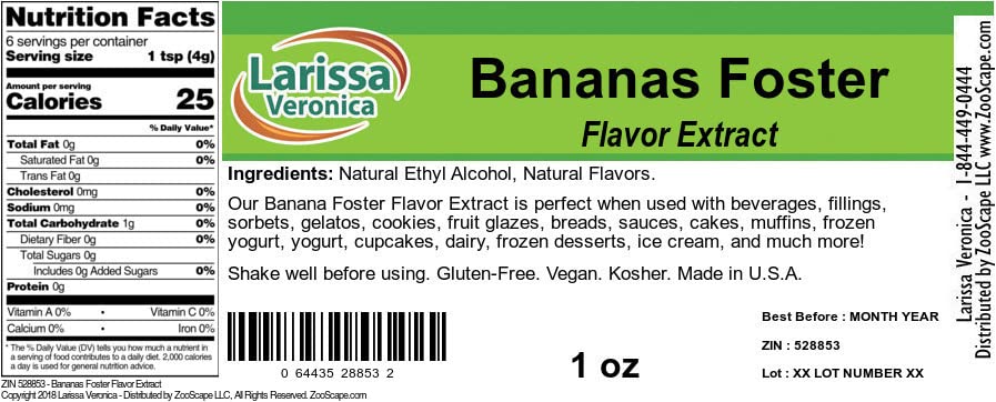 Bananas Foster Flavor Extract (1 oz, ZIN: 528853)