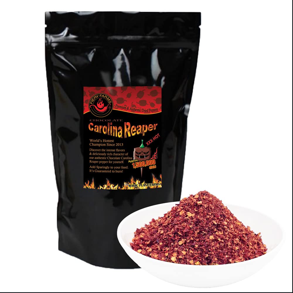 Atomic Rainbow Reaper Pepper Flakes Set by Magic Plant - Carolina Reaper Chili Flakes (2oz each): Red - Fruity 3X Pain, Yellow - Fruity Citrus 2X