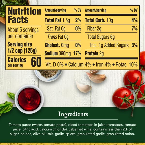 Classico Cabernet Marinara with Herbs Pasta Sauce, Red Wine Tomato Sauce for Spaghetti, Lasagna & Pizza, 24 Ounce (Pack of 12)