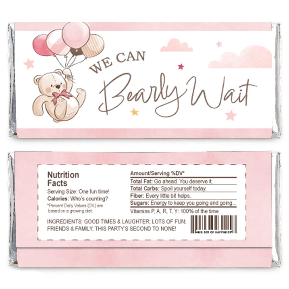 Big Dot of Happiness We Can Bearly Wait - Candy Bar Wrapper Teddy Bear Baby Shower Favors - Set of 24