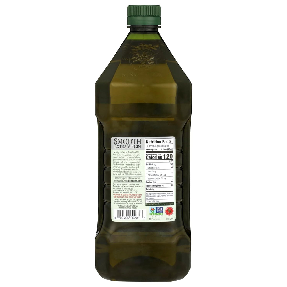 Pompeian Smooth Extra Virgin Olive Oil - 48 Fl Oz - First Cold Pressed Olive Oil for Cooking - Smooth Taste for Sauteing, Stir-Frying, and Baking