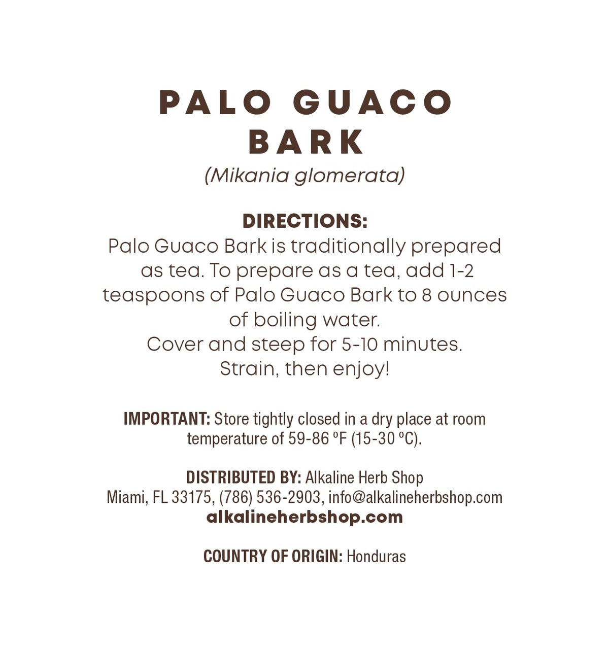 Alkaline Herb Shop Just Herbs: Palo Guaco (Bark)