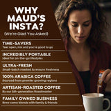 Maud's Dark Roast Decaf Instant Coffee, 24 ct, 100% Arabica Coffee, Instant Hot or Iced Coffee - Just add water
