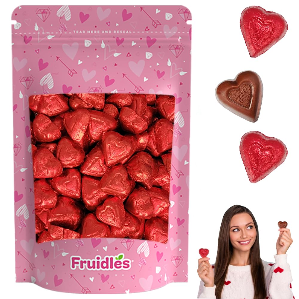 1 Pound Fruidles Valentine's Milk Chocolate Hearts, Party Bag Fillers, Red Individually Wrapped Foils, Kosher Certified
