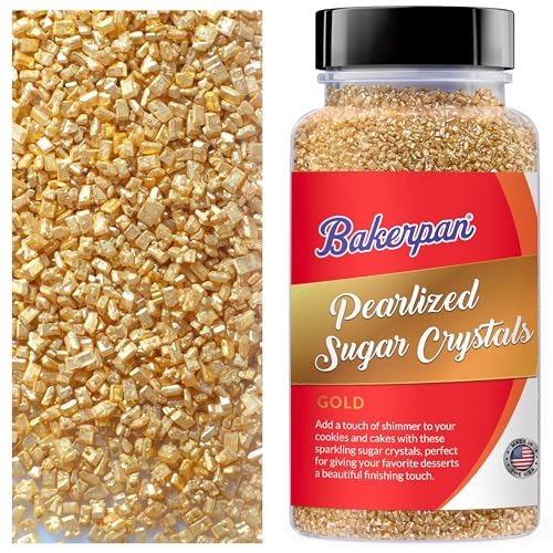Bakerpan Pearlized Sugar Sprinkles for Baking - 5 Ounce - Sparkling Gold Decorating Sugar Crystals for Cookies, Cake Pops, Ice Cream (Made in USA)