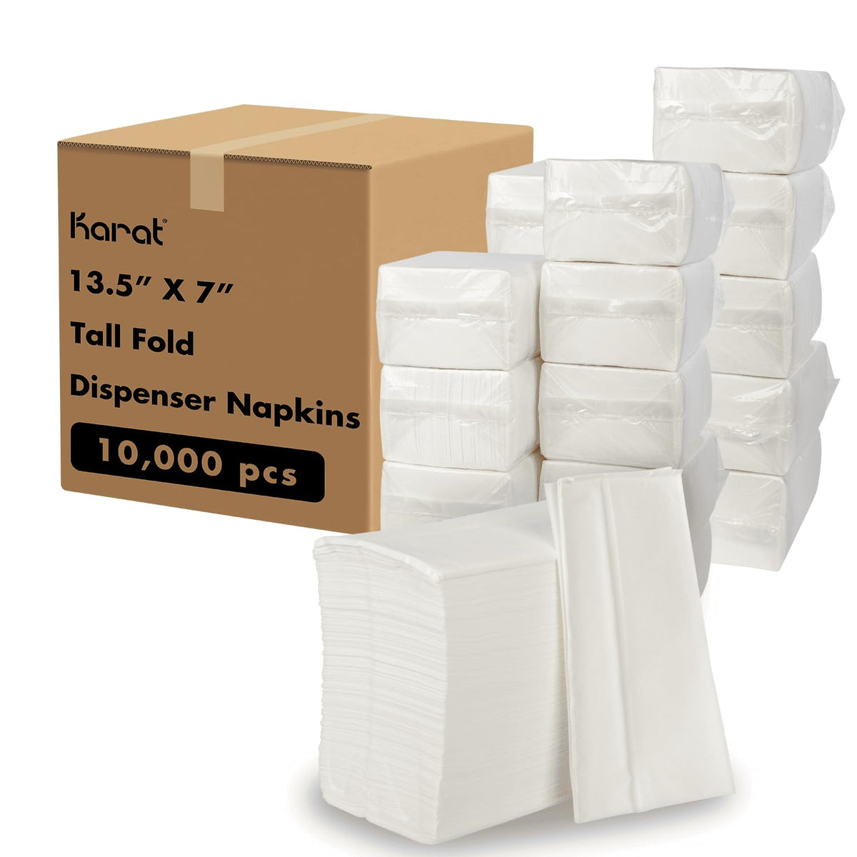 Karat Tall Fold Napkins - 1 Ply, White, Perfect for Restaurants and Cafes, Fits Most Dispensers, Made from Renewable Resources, Case of 10,000