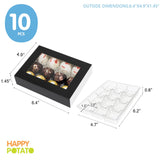 HAPPY POTATO 10 Black Chocolate Boxes Packaging, Truffle Boxes 12-Piece