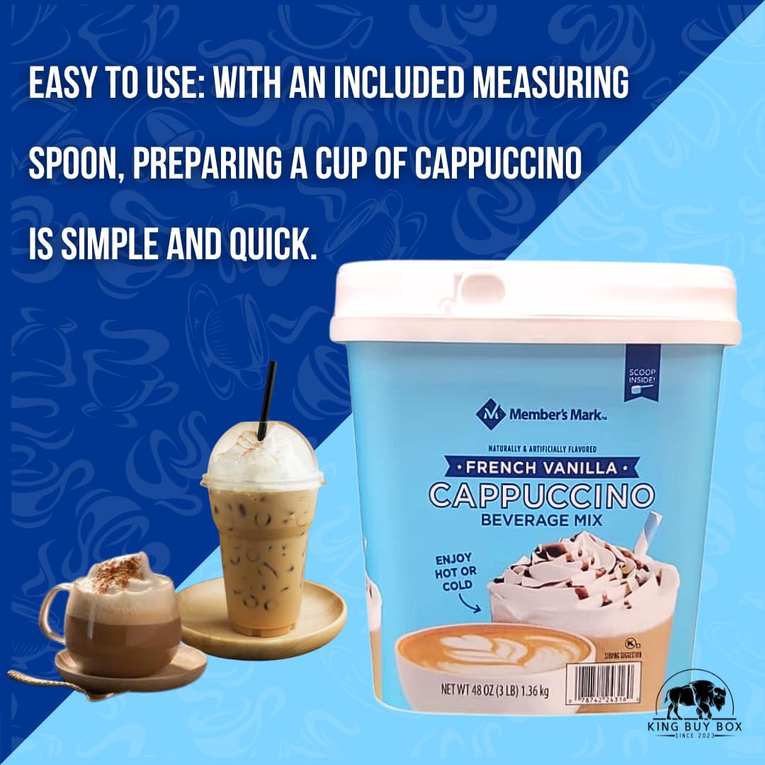KING BUY BOX 1 PCS cup Bundle with French Vanilla Cappuccino Beverage Mix, 48 oz.compatible with Members Mark
