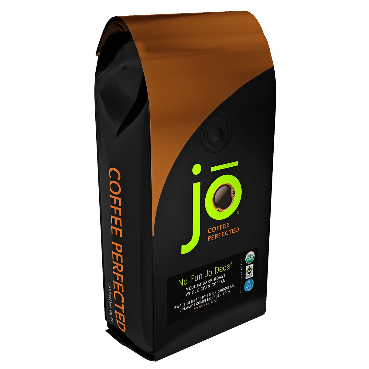 NO FUN JO DECAF: 2 lb, Organic Decaf Coffee, Whole Bean, Swiss Water Process, Fair Trade Certified, Medium Dark Roast, 100% Arabica Coffee, Great