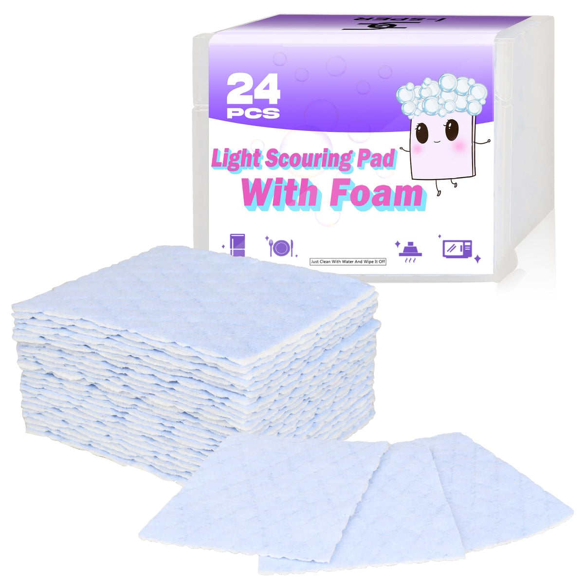 24 Pack Light Scouring Pad with Foam, Triple Cleaning Scrub Pad Singles Heavy Duty Household Non-Scratch Abrasive Hand Pad Multi Surface Magic Sponge