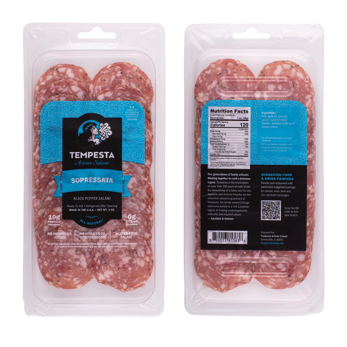 Tempesta SOPRESSATA Black Pepper Salami, 3 OZ (Pack of 1)