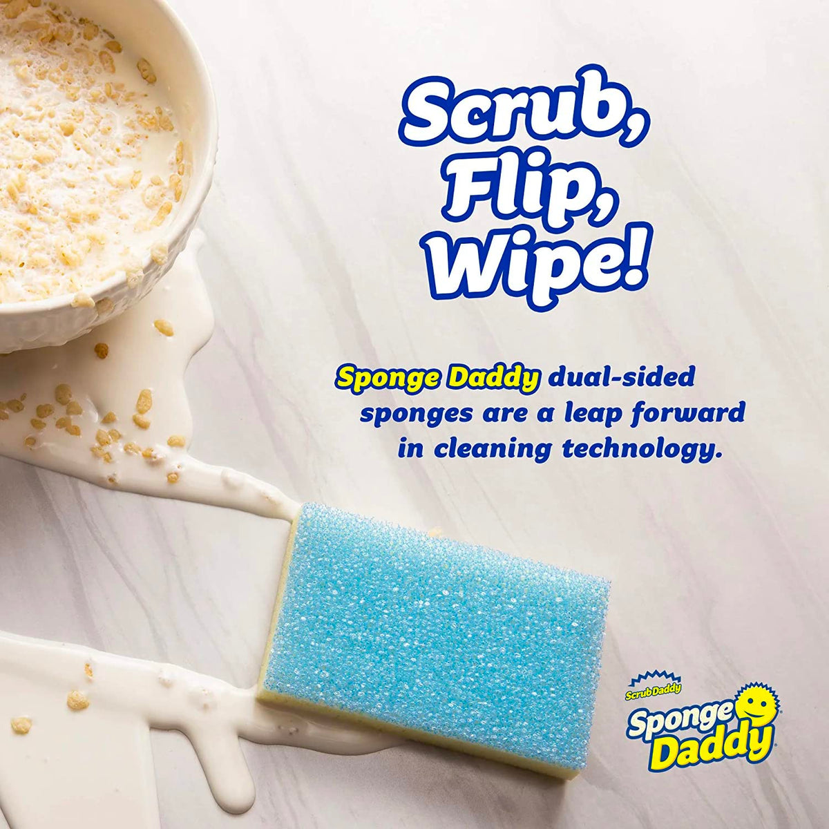 Scrub Daddy Sponge Daddy - Scratch-Free Multipurpose Kitchen & Dish Sponge - BPA Free & Made with Polymer Foam - Stain & Odor Resistant (4 Count)