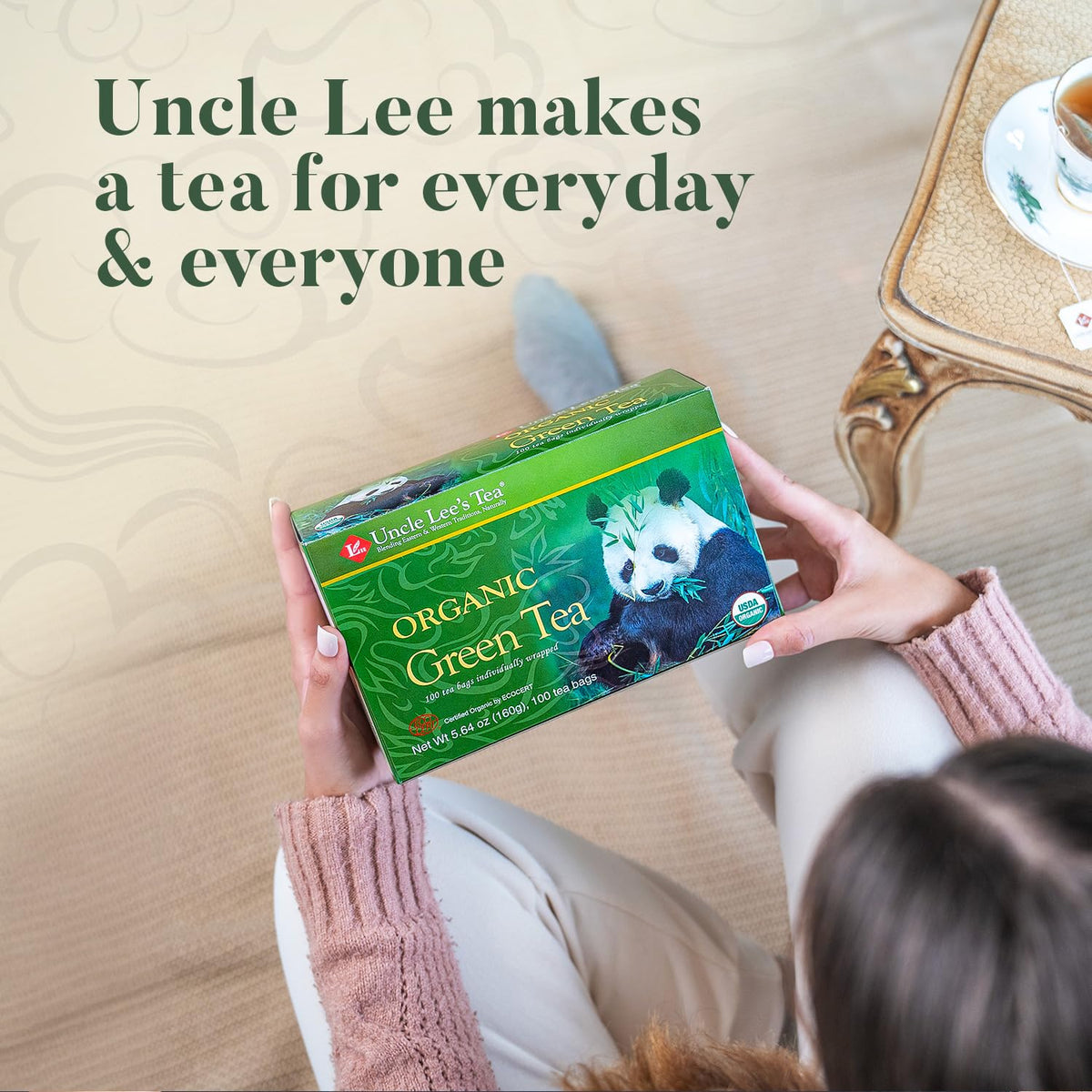 Uncle Lee's Organic Green Tea Bags 4-Pack, 106-Count Super Packs - Bright & Refreshing, Lightly Caffeinated Bulk Tea for Home, Office, Camping