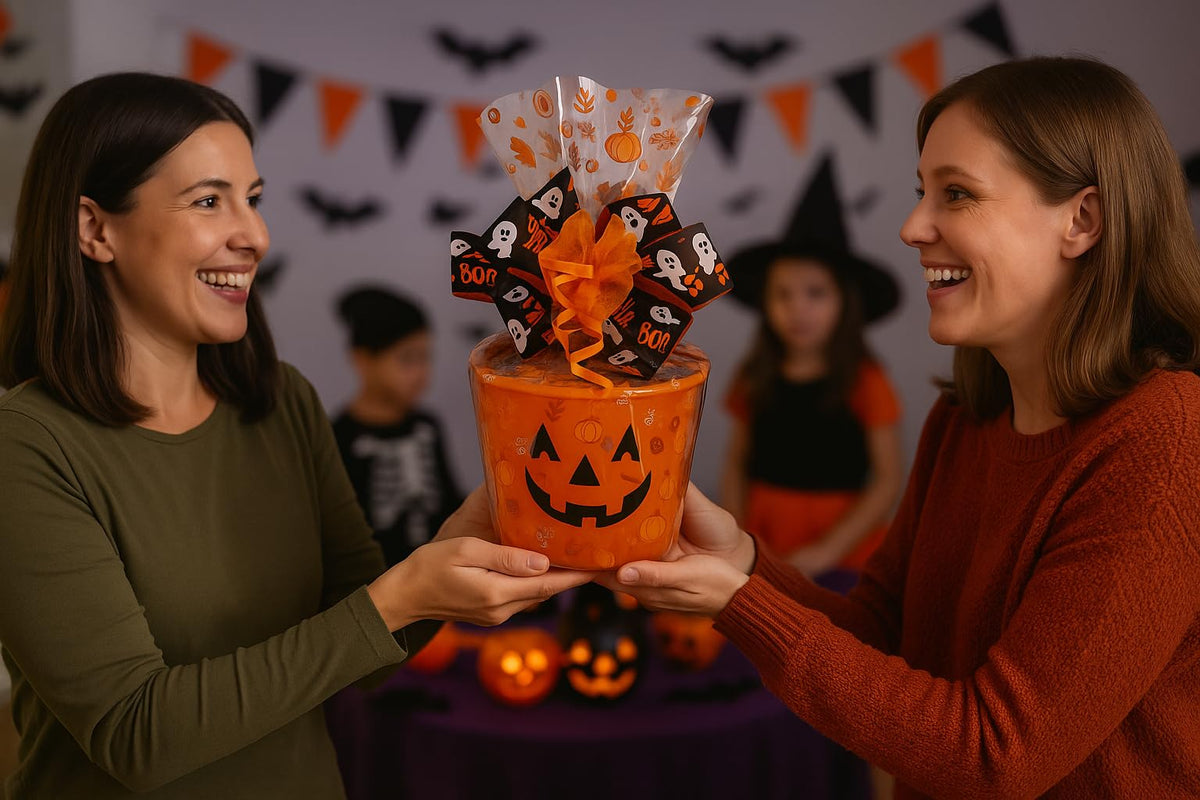 Hand-Designed Halloween Pumpkin Gift Basket with Premium Candy, Chocolates, and Snacks. Halloween Candy Gift for Kids, Families, and Clients!