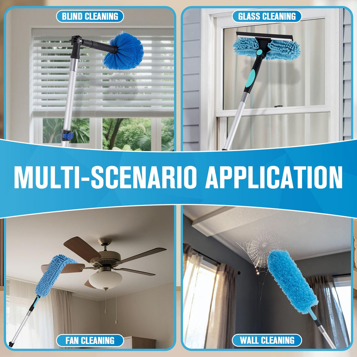Cobweb Duster with Extension Pole, 20Ft Ceiling Fan Cleaner Duster, High Ceiling Duster Kit with 5-12Ft Telescoping Extension Pole, Long Handle Duster
