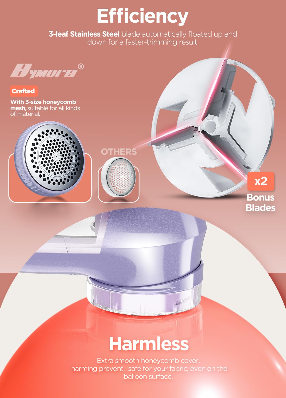 Bymore Fabric Shaver, Lint Remover, Lint Shaver Defuzzer Sweater Shaver for Clothes and Furniture with AC Adapter Pill Fuzz Remover-Purple
