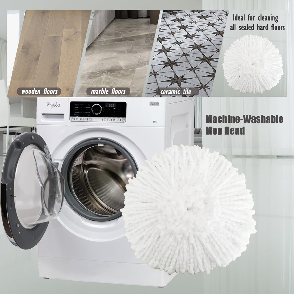 4 Pack Spin Mop Replacement Heads Microfiber Mop Refills Replace Heads Safe for All Hard-surfaced Floors Includes 2 Extra Microfiber Cleaning Cloths