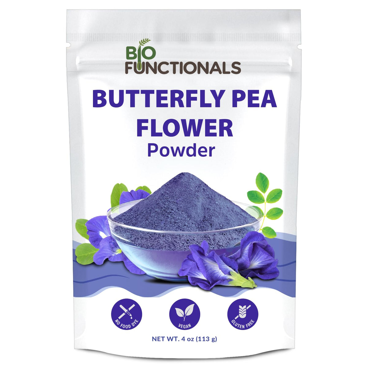 Biofunctionals Blue Butterfly Pea Flower Powder 4 oz, Natural Blue Matcha Food Coloring Caffeine Free High in Antioxidants