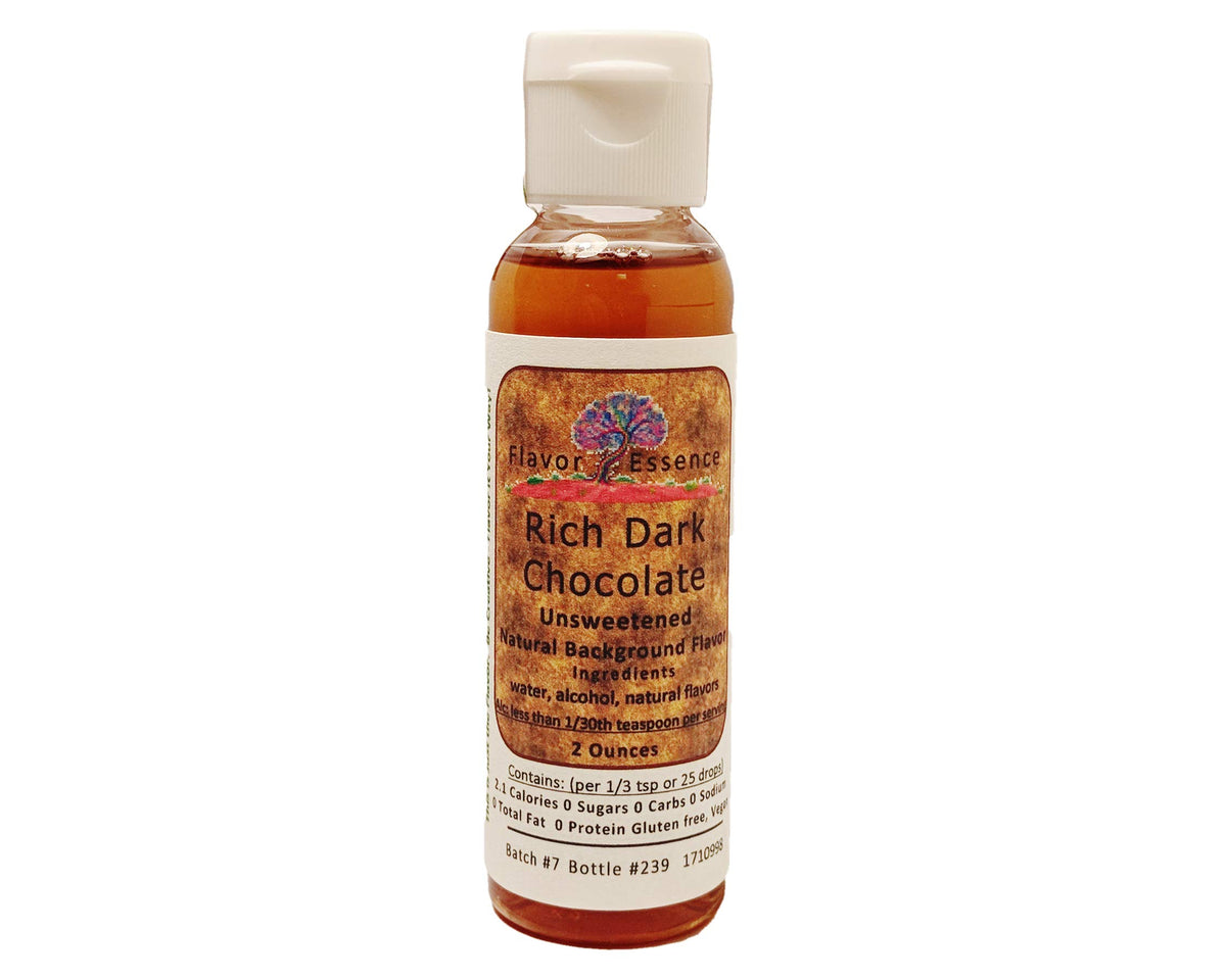 RICH DARK CHOCOLATE by Flavor Essence (Unsweetened, Natural Background Flavoring) 2 Oz.| For Beverages: coffee/tea, shakes/smoothies, bar drinks