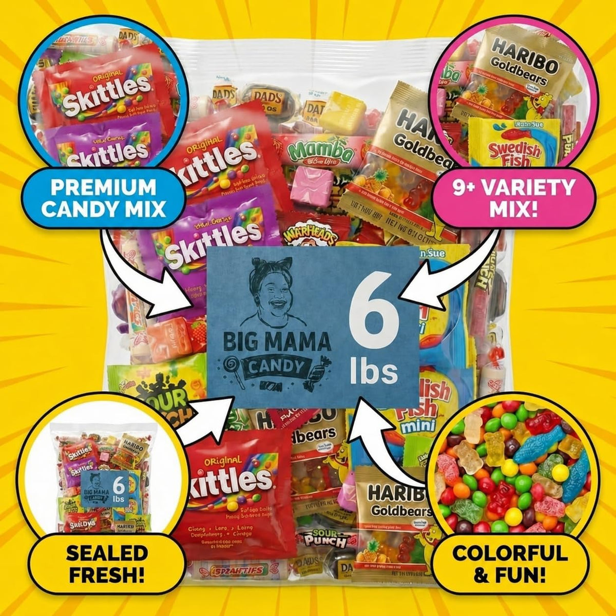 Big Mama Candy Goodie Bag Mix 4 lb Bulk Assorted Wrapped Variety