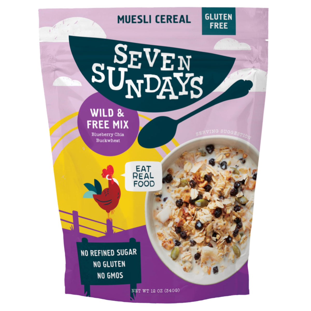 Seven Sundays Wild & Free Blueberry Chia Muesli Cereal {12 oz. pouch, 1 Count} | Gluten Free Certified | Non GMO | No Refined Sugar | Kosher