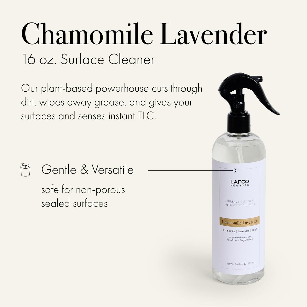 LAFCO New York Surface Cleaner, Chamomile Lavender - 16 fl oz - Bio-Enzyme Natural Formula for a Fragrant Clean - Safe for Non-Porous Sealed Surfaces