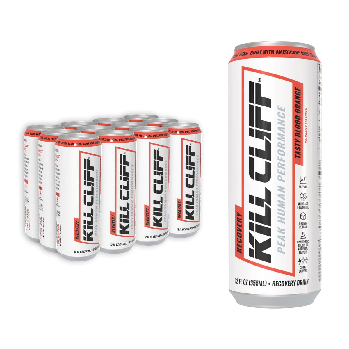 KILL CLIFF Recovery Drink, Tasty Blood Orange | Zero Sugar, Keto- Friendly, Gluten Free | Faster Recovery, Clean Energy, Low Caffeine, Enzymes