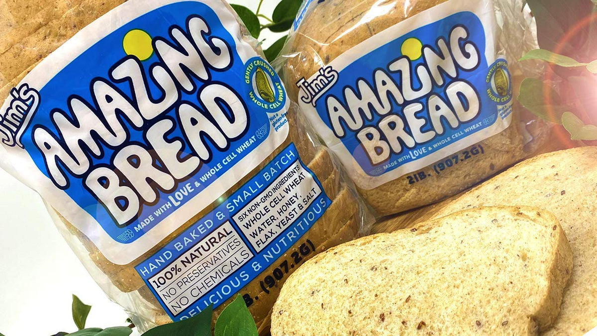 Jim's Amazing Bread - / Sliced Whole Wheat Bread 2lb / Gluten Inactive Whole Cell Wheat / 5 Grams of Fiber/ 6 All-Natural Ingredients/Healthy