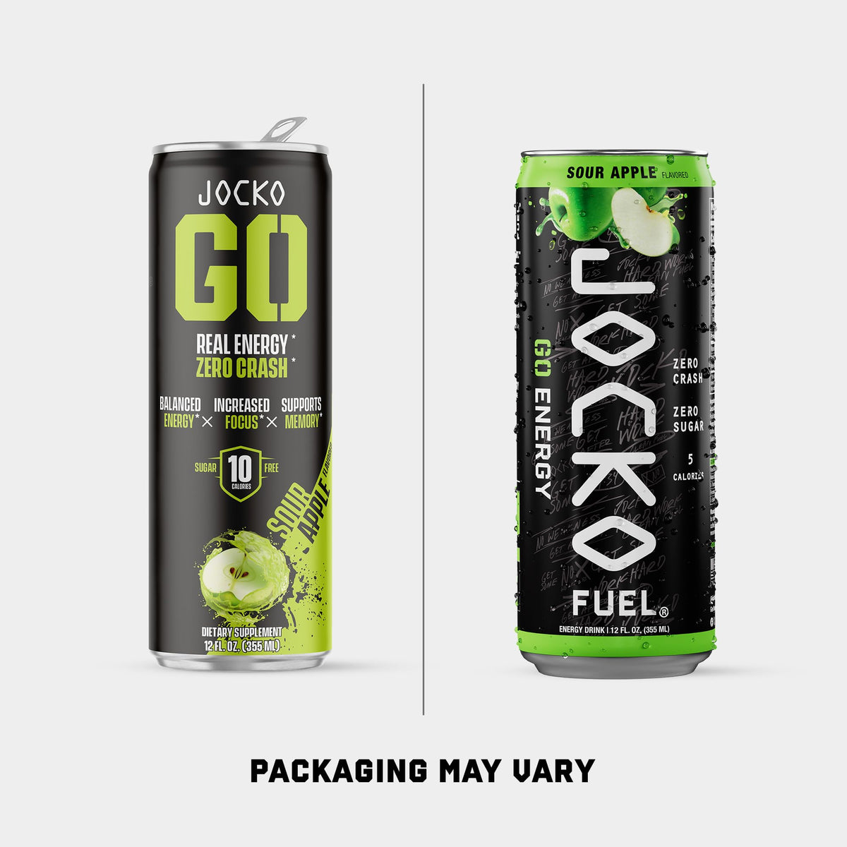 Jocko Fuel GO Energy Drinks, Sour Apple - 95mg Caffeine with Added Adaptogens, Vitamin B12 & B6, & L Theanine for Mood & Focus Support, No Sugar, 12