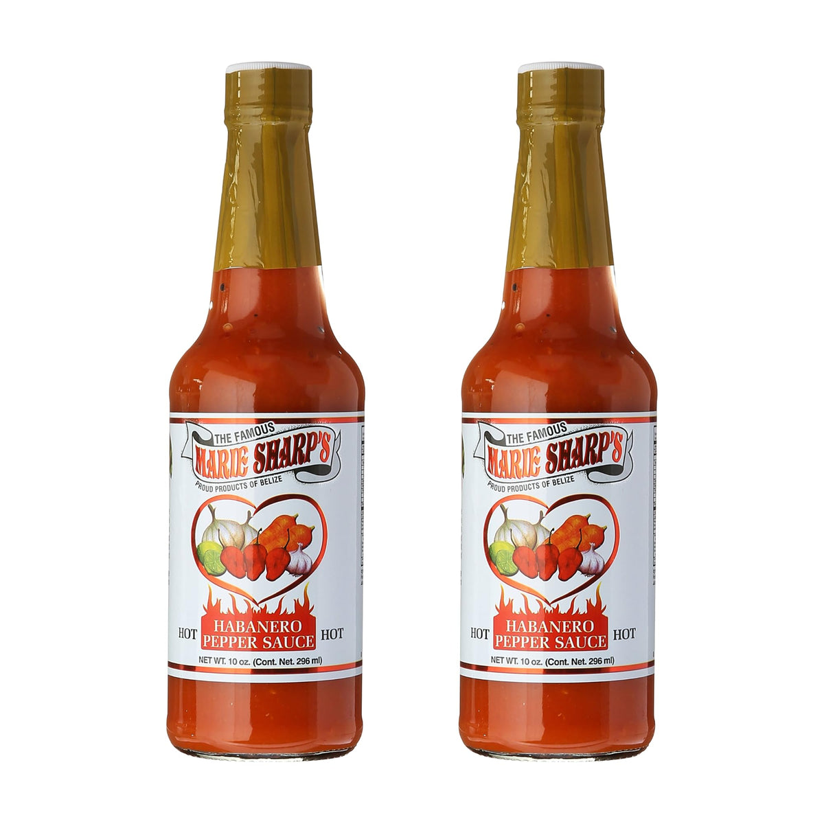 Marie Sharp's Hot Habanero Pepper Sauce, 10 oz - Authentic Belizean Hot Sauce with Fresh Red Habanero Peppers (Pack of 2)