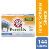 Arm & Hammer Essentials Dryer Sheets, Mountain Rain, 144 Sheets/box