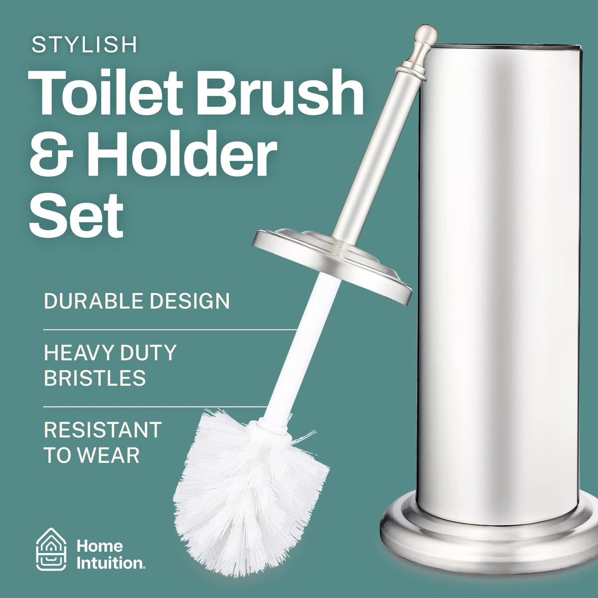 2 Pack Stainless Steel Modern Toilet Brush & Holder Set Bathroom Bowl Cleaner Brush with Caddy
